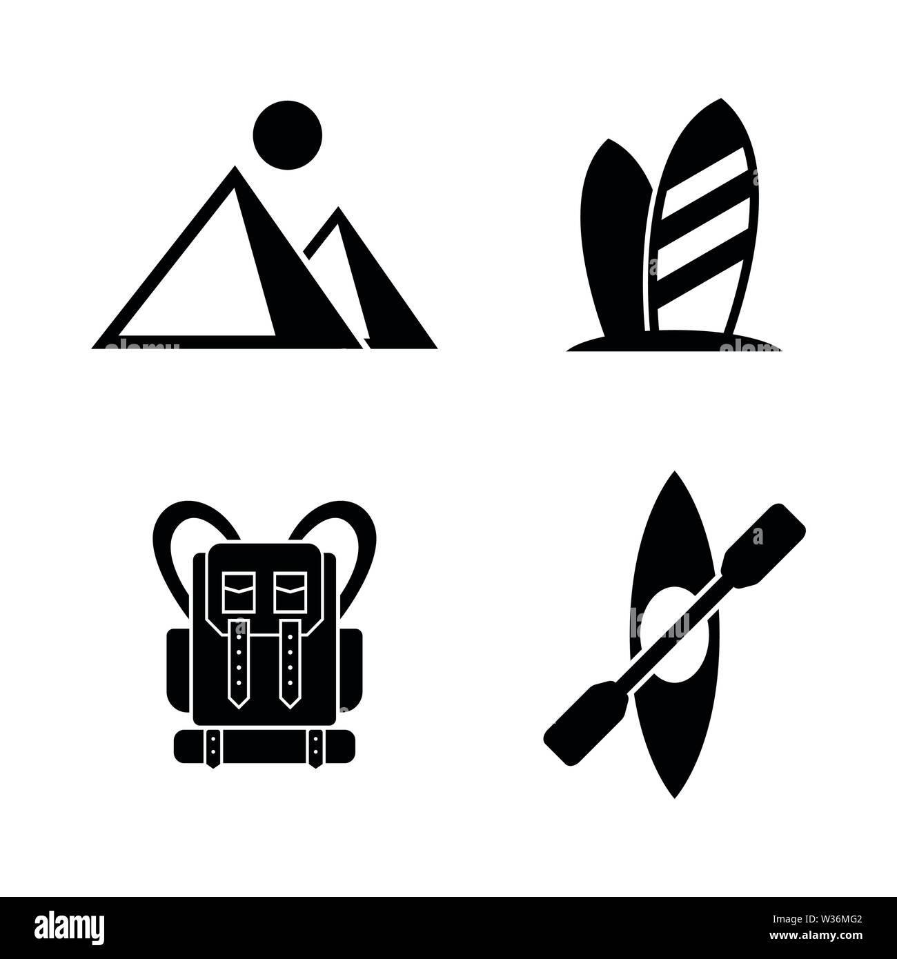 Active Tourism, Vacation. Simple Related Vector Icons Set for Video, Mobile Apps, Web Sites, Print Projects and Your Design. Active Tourism, Vacation Stock Vector