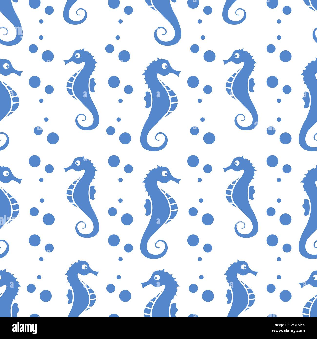 Vector seamless pattern with sea horses and bubbles. Marine background ...