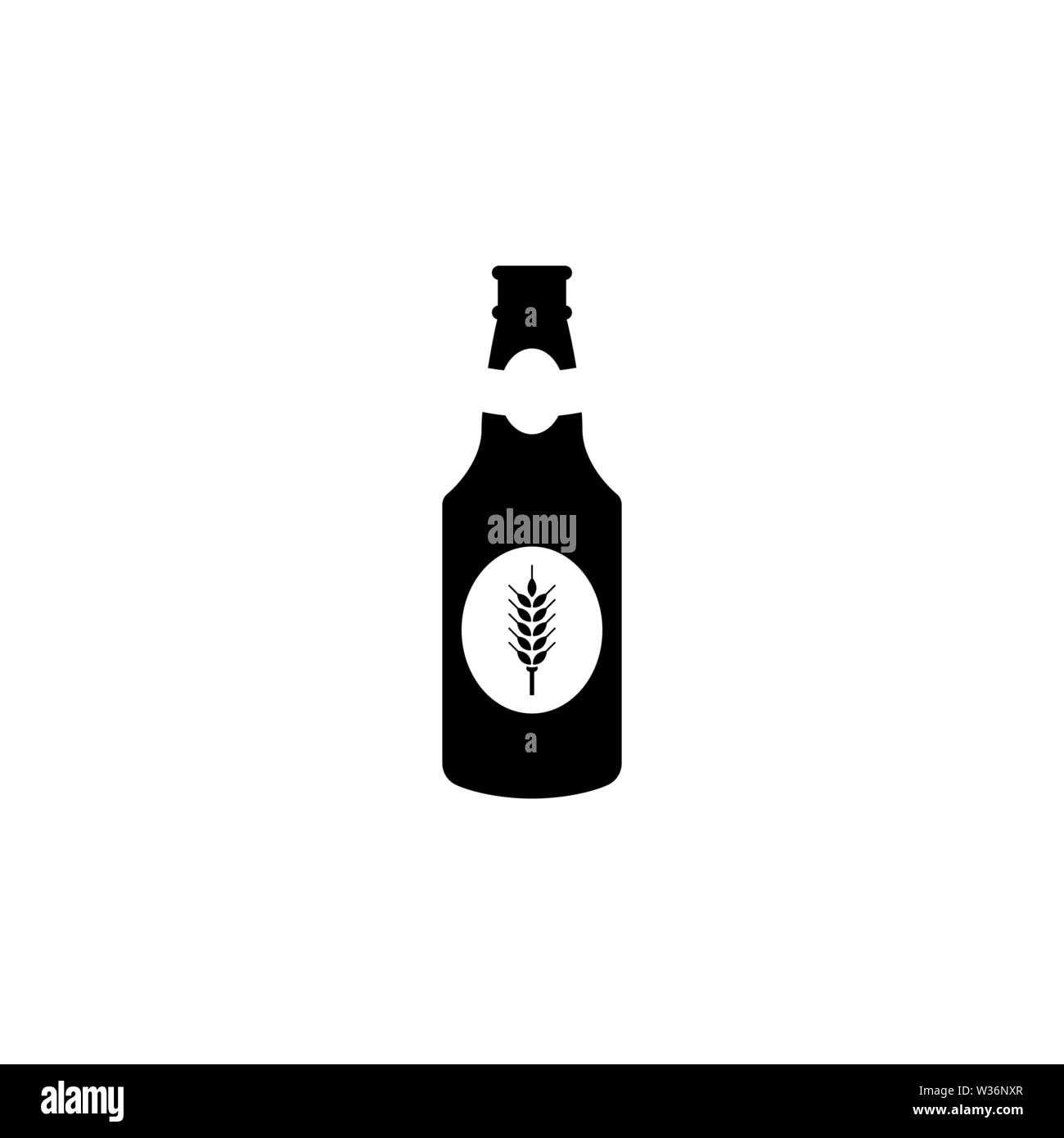 Beer Bottle. Flat Vector Icon. Simple black symbol on white background Stock Vector