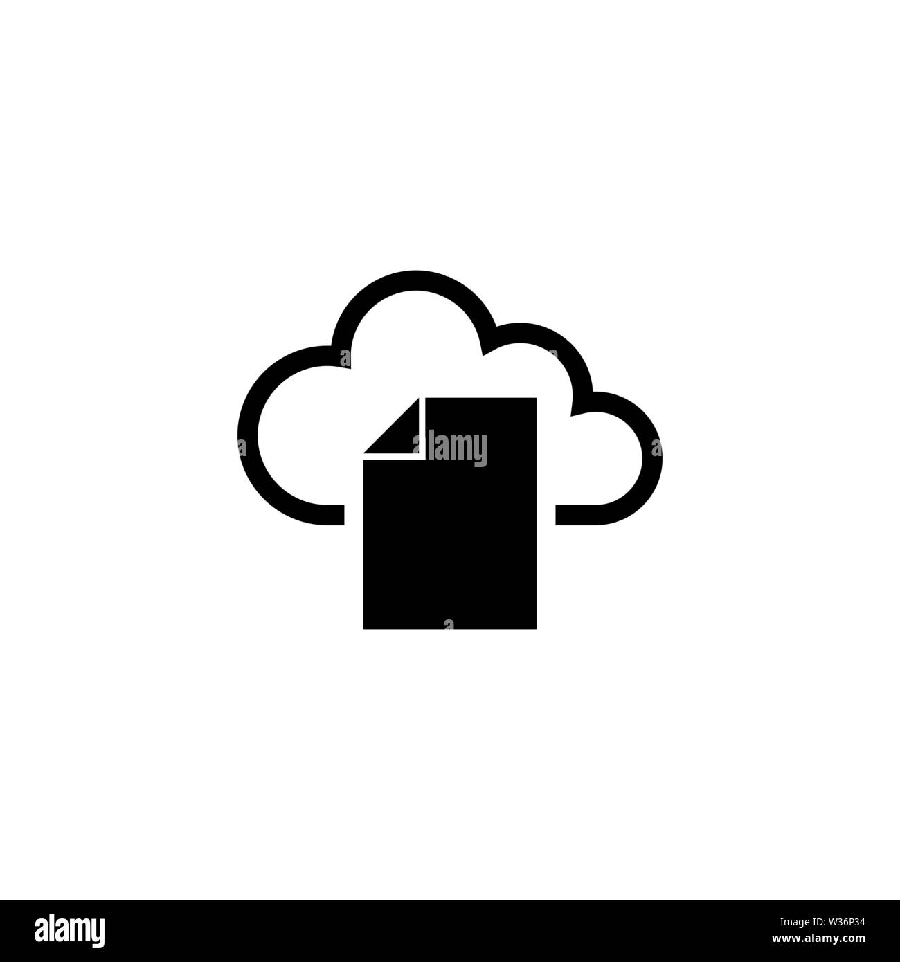 Cloud Storage Document. Flat Vector Icon. Simple black symbol on white background Stock Vector
