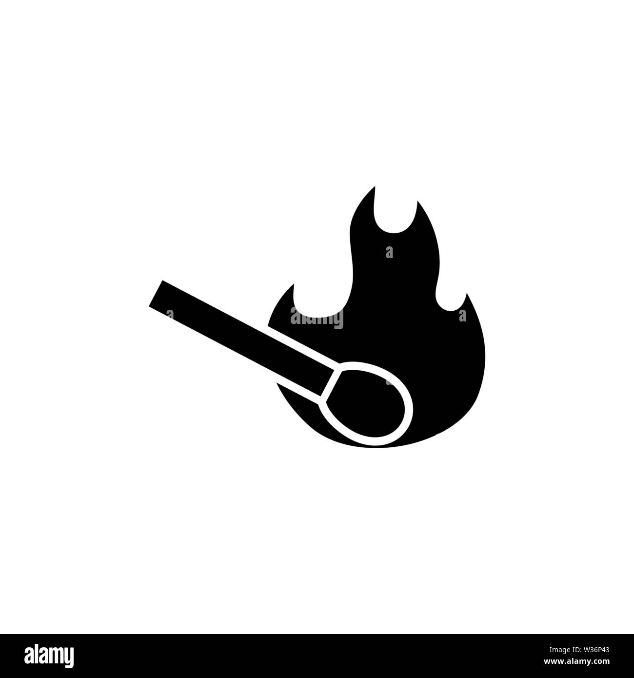 Burning Match. Flat Vector Icon. Simple black symbol on white