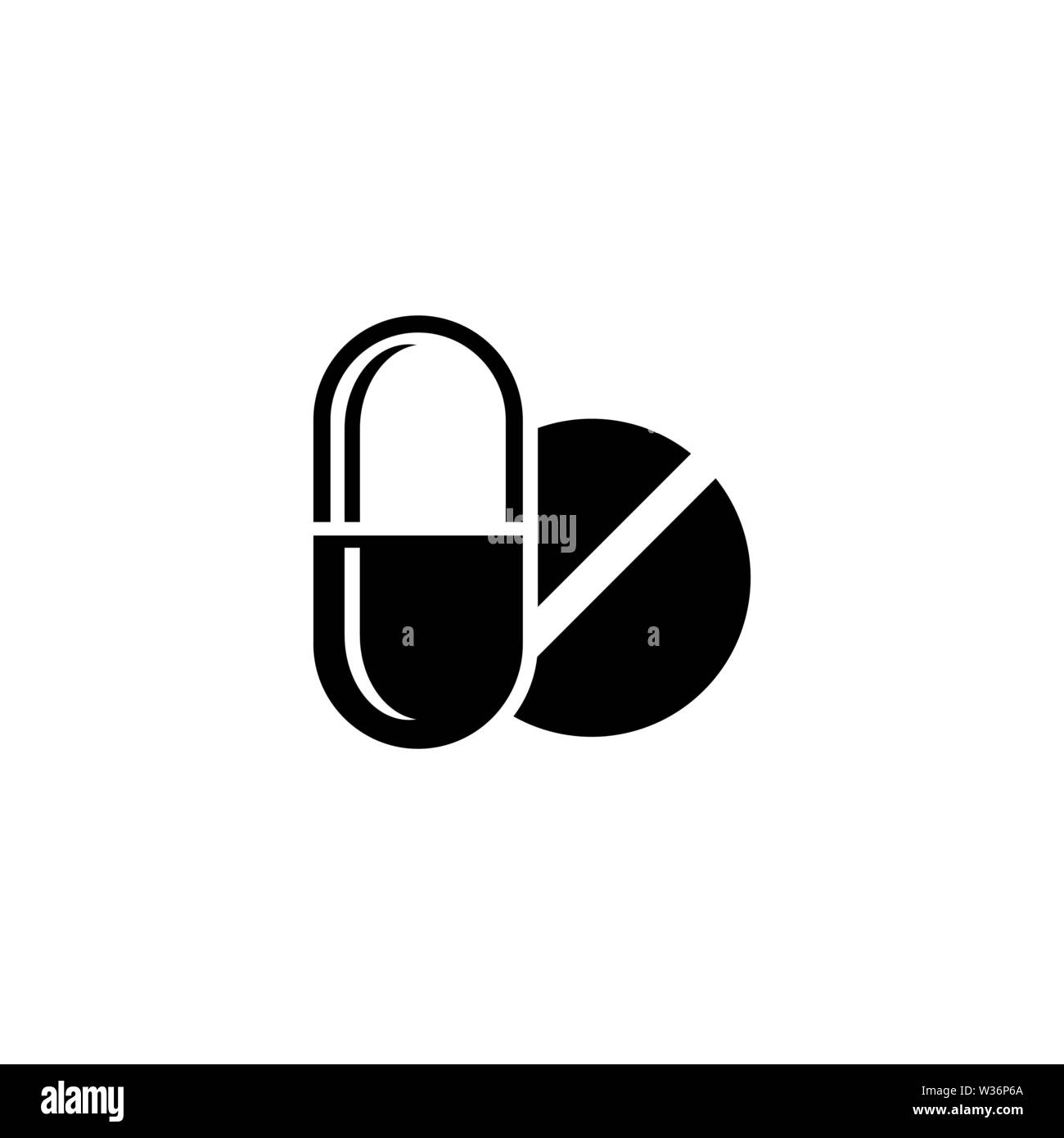 Pills. Flat Vector Icon. Simple black symbol on white background Stock Vector