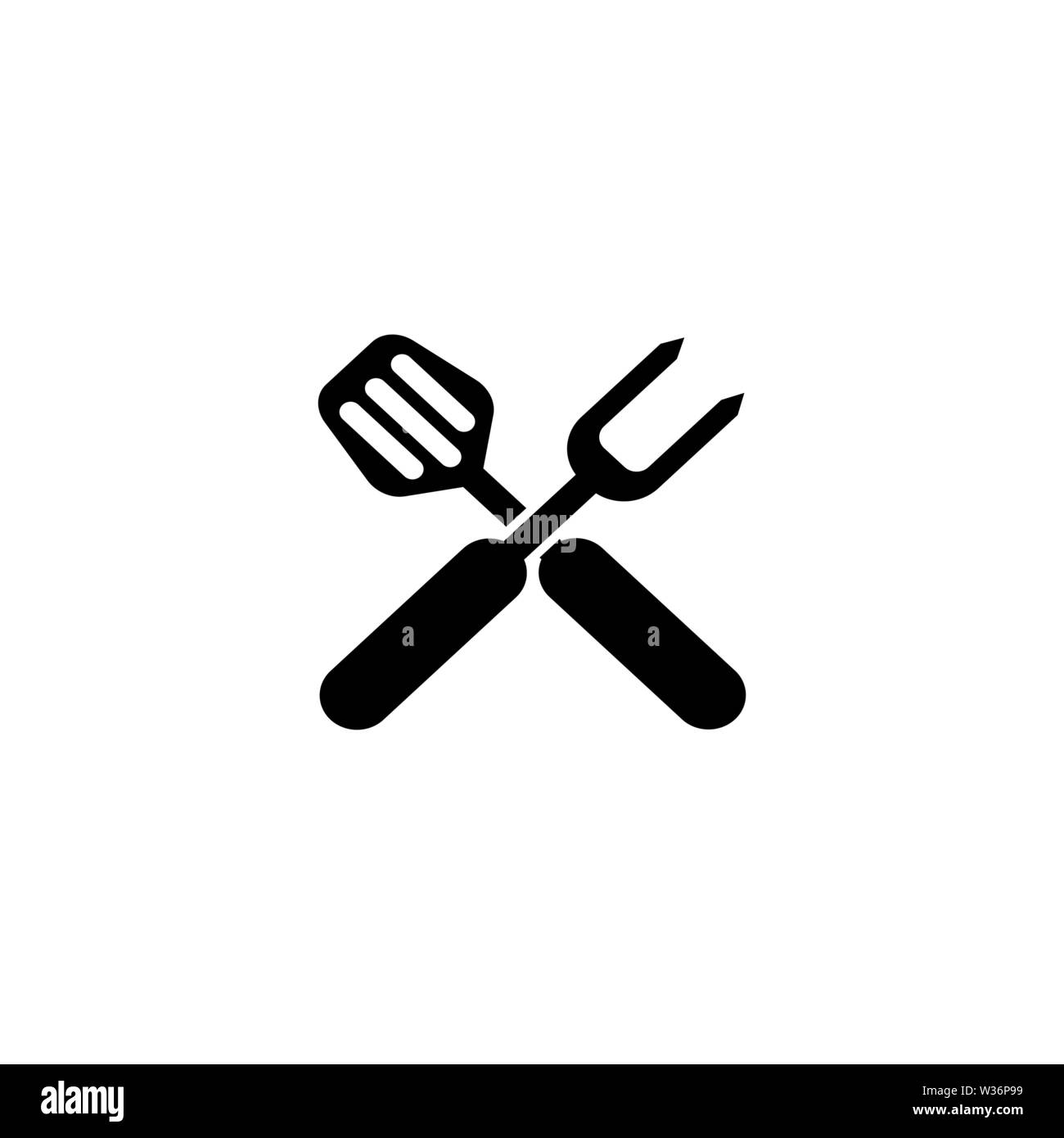 BBQ Grill Tools. Crossed Barbecue Fork with Spatula. Flat Vector Icon ...