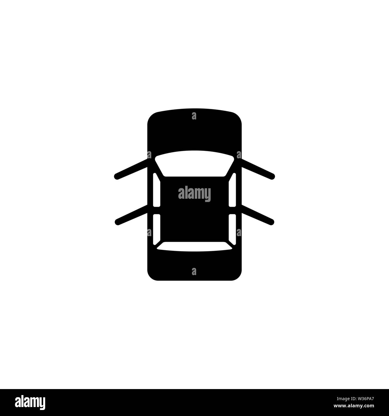 Car with Open Doors. Flat Vector Icon. Simple black symbol on white