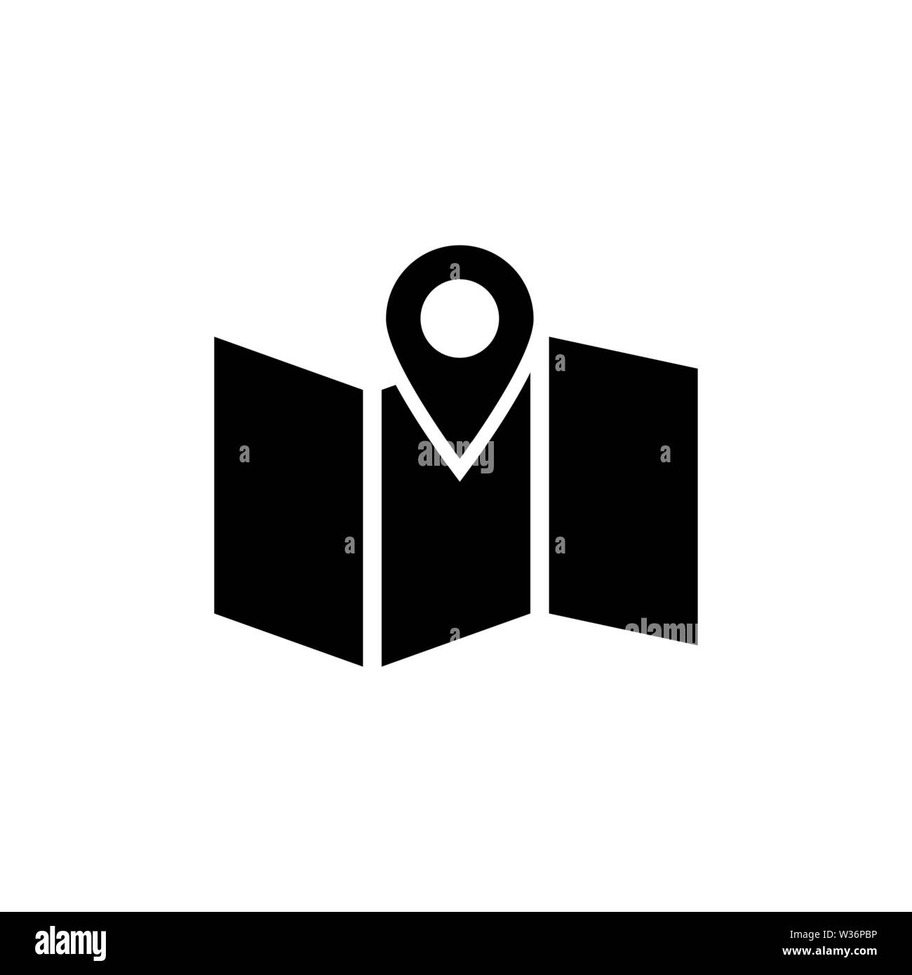Map with Pin Pointer. Flat Vector Icon. Simple black symbol on white ...