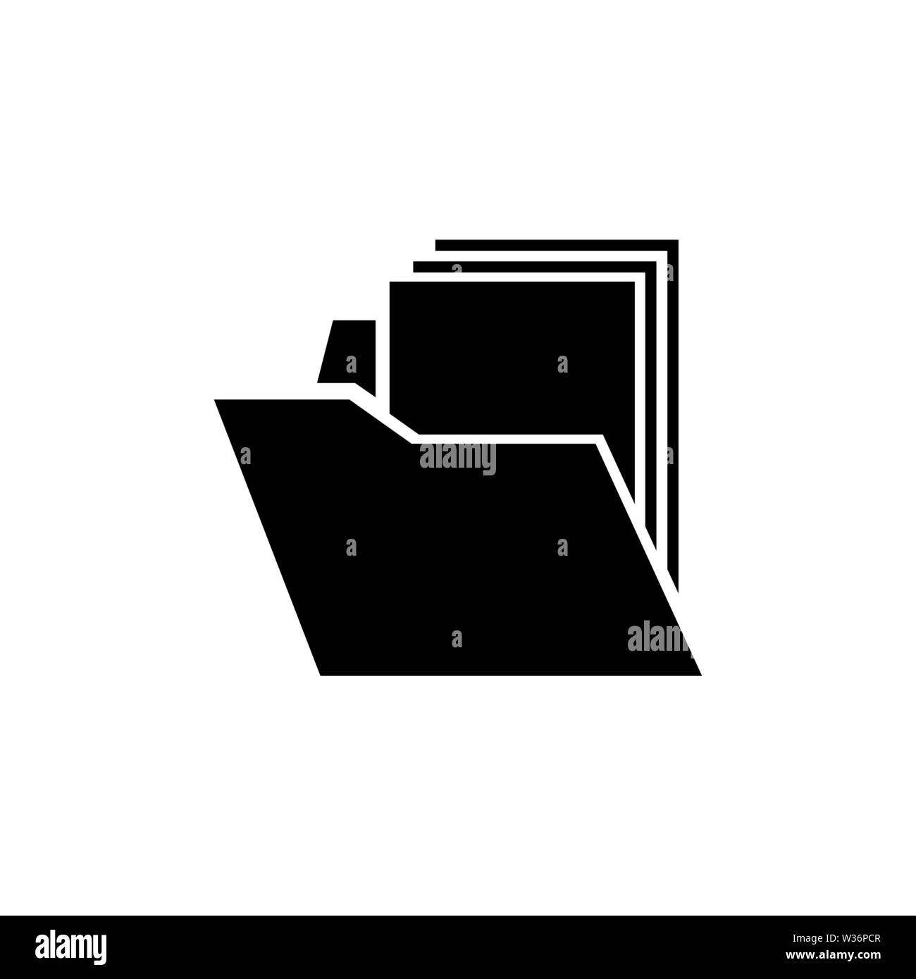 Folder with Documents. Flat Vector Icon. Simple black symbol on white background Stock Vector