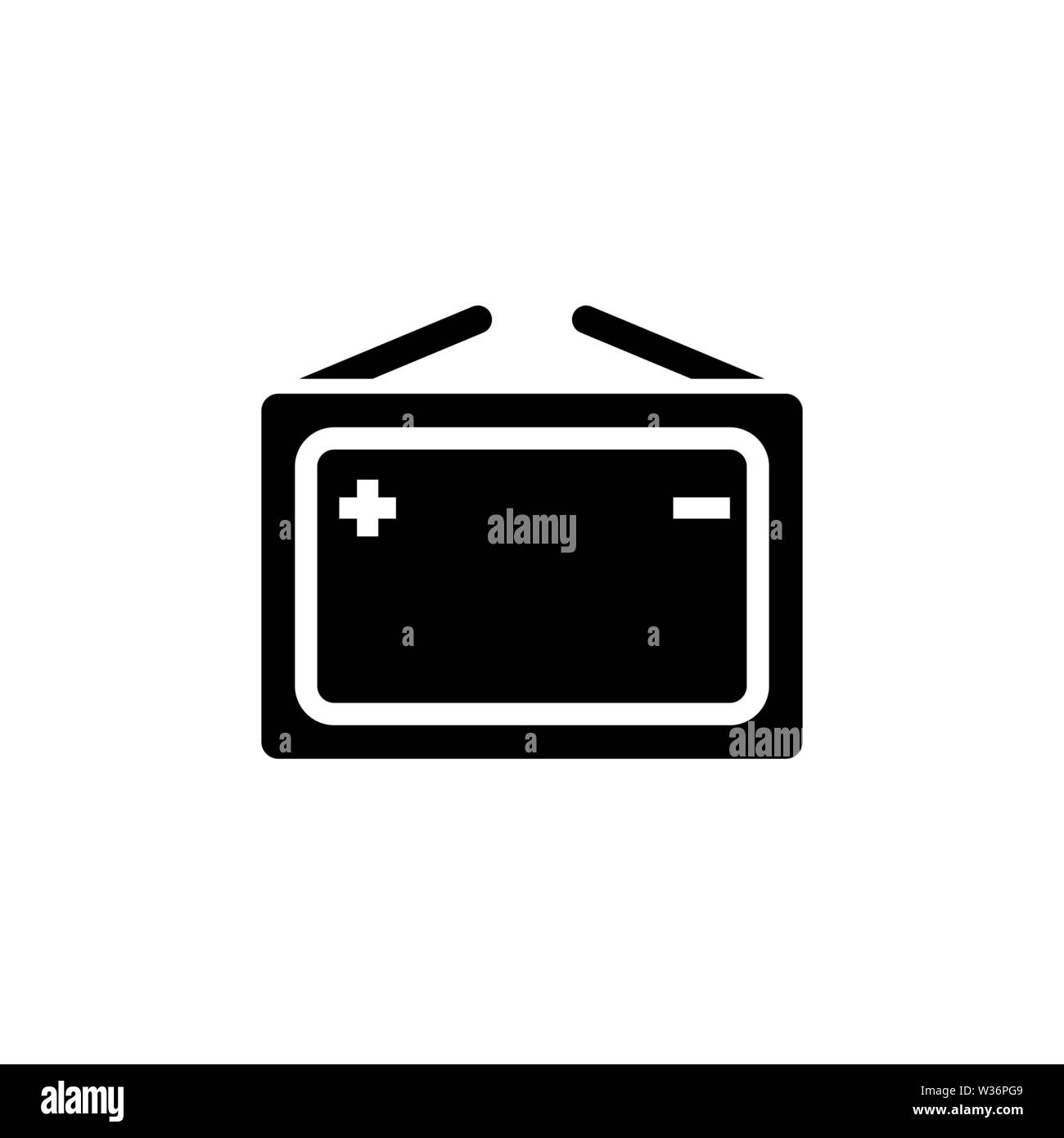 Portable Car Battery. Electricity Accumulator. Flat Vector Icon. Simple black symbol on white background Stock Vector