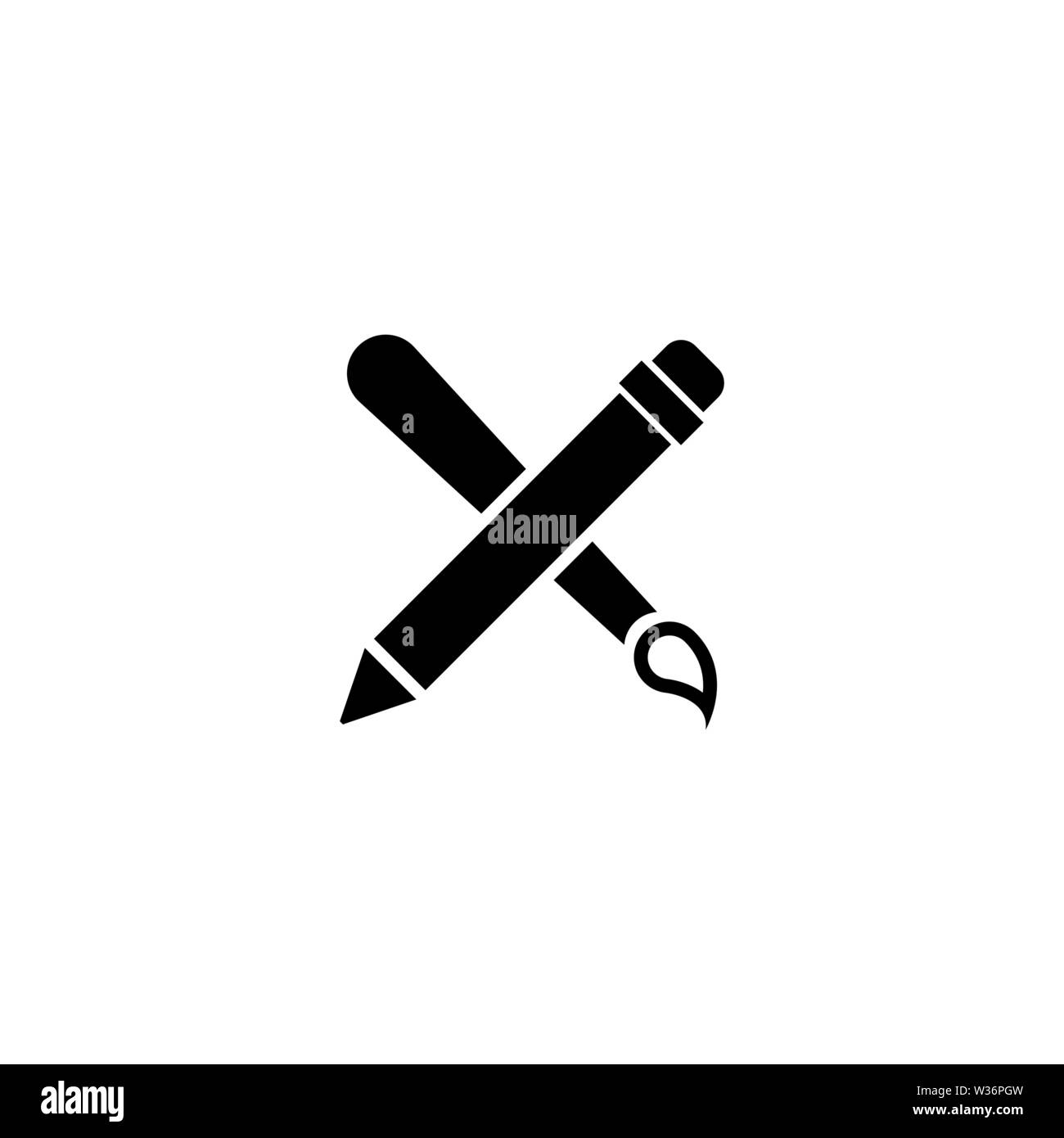 Drawing Tools Pencil Brush. Flat Vector Icon. Simple black symbol on