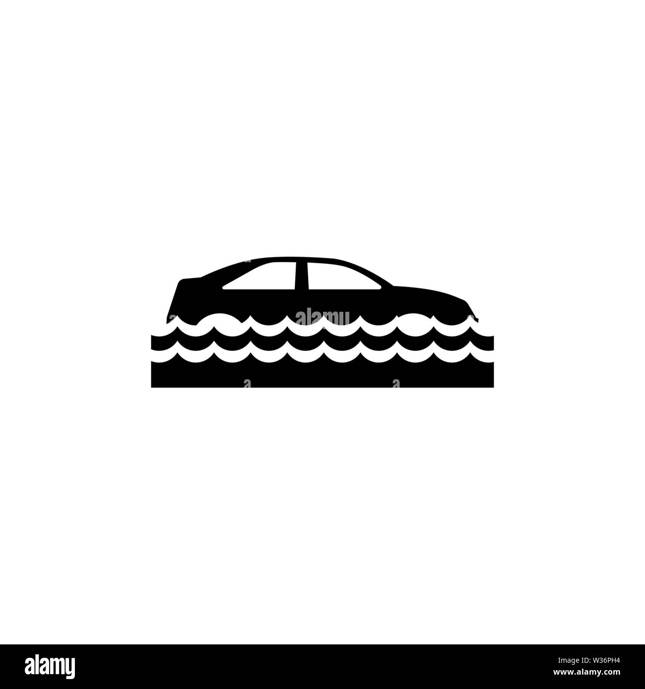 Car Insurance and Flood Risk. Flat Vector Icon. Simple black symbol on ...