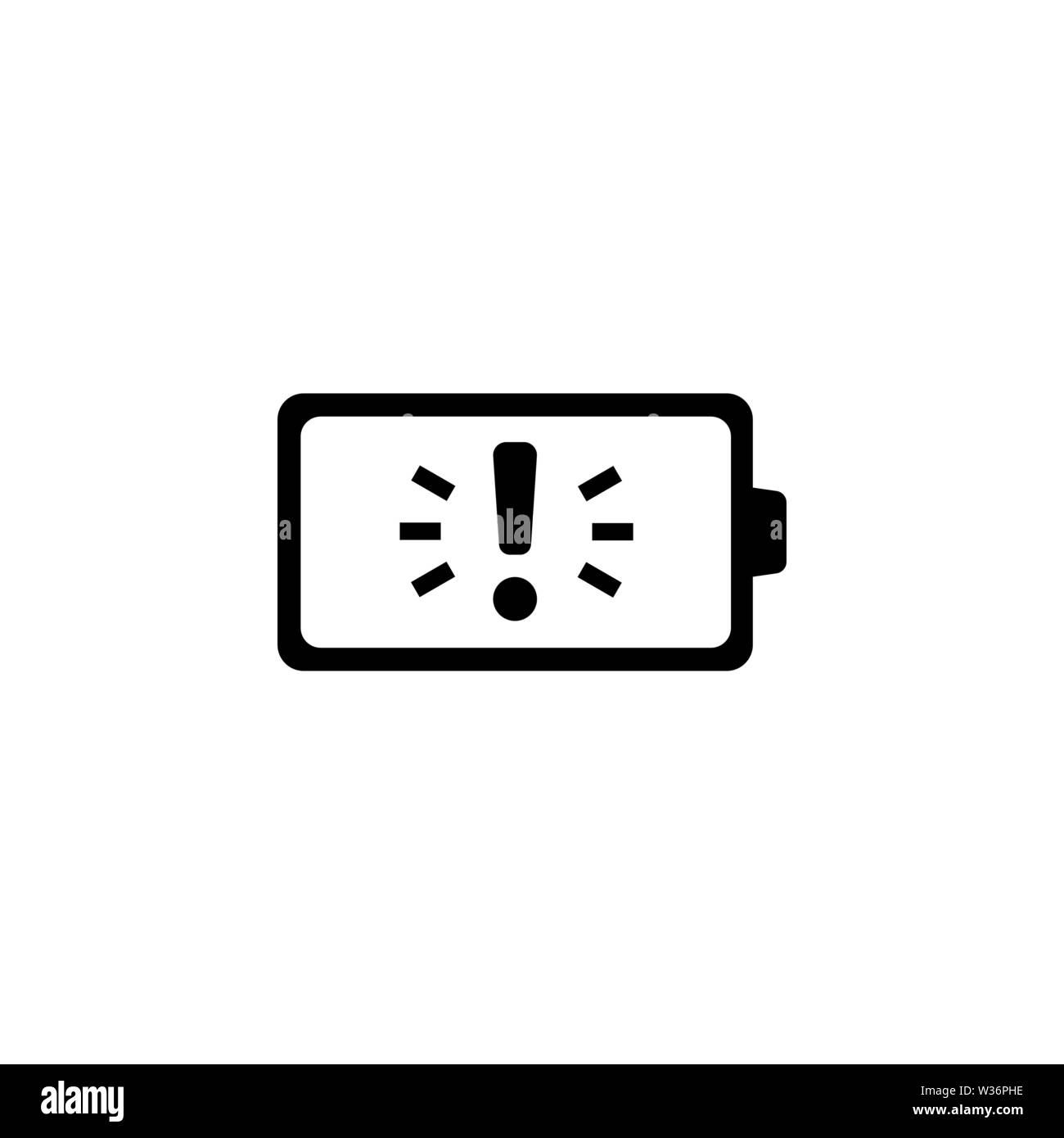 Battery with Exclamation. Flat Vector Icon. Simple black symbol on