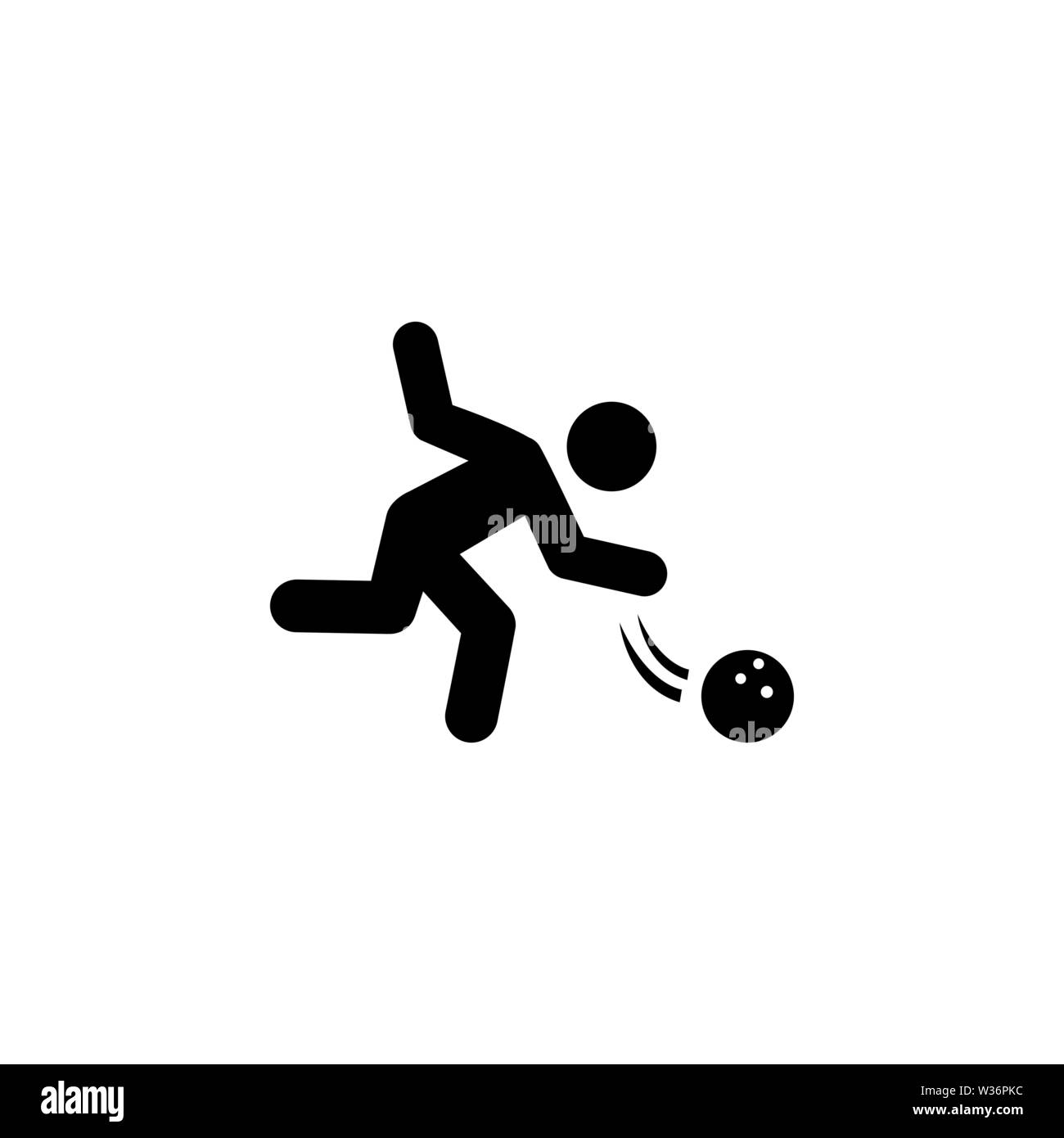 Professional Bowling Player throw Ball. Flat Vector Icon. Simple black symbol on white background Stock Vector