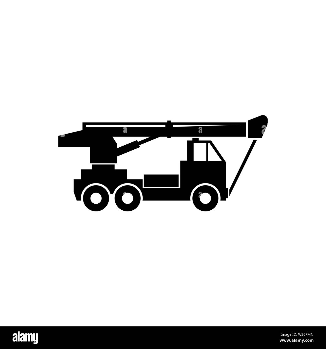 Crane Truck. Flat Vector Icon. Simple black symbol on white background Stock Vector