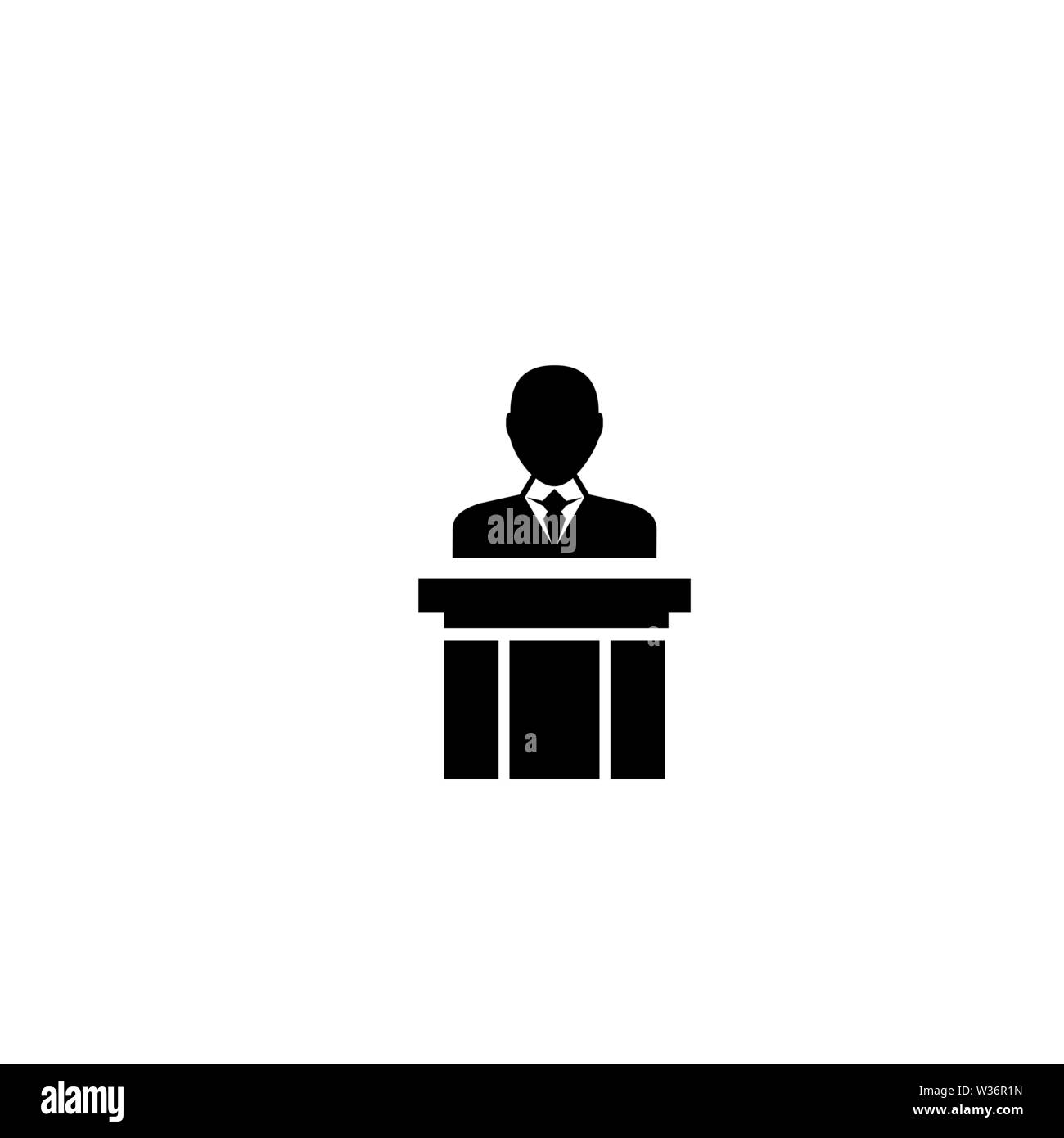 Public Speaker. Flat Vector Icon illustration. Simple black symbol on