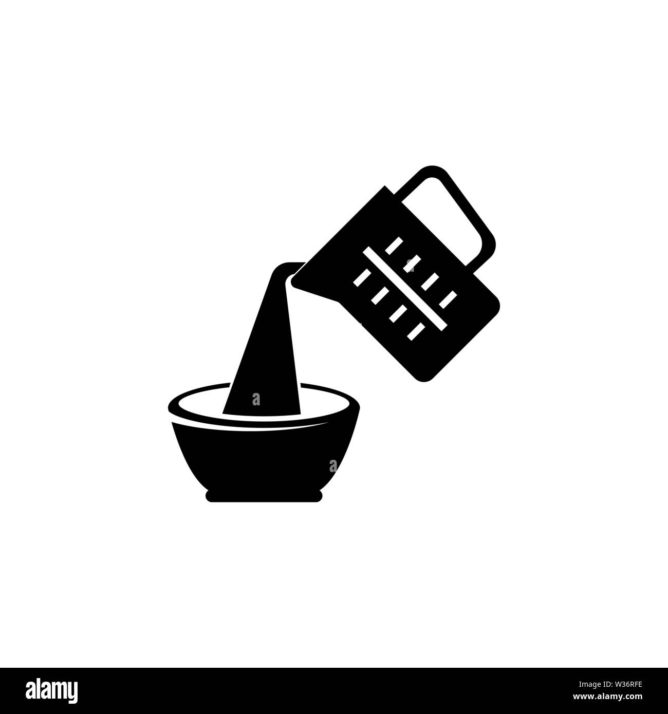 Kettle Pour Hot Water on Dish. Flat Vector Icon illustration. Simple black symbol on white background. Kettle Pour Hot Water on Dish sign design templ Stock Vector