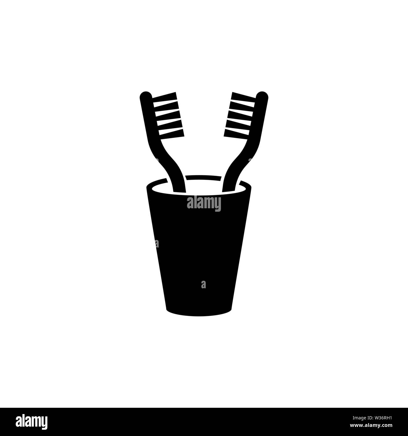 Glass with Toothbrushes. Flat Vector Icon illustration. Simple black ...