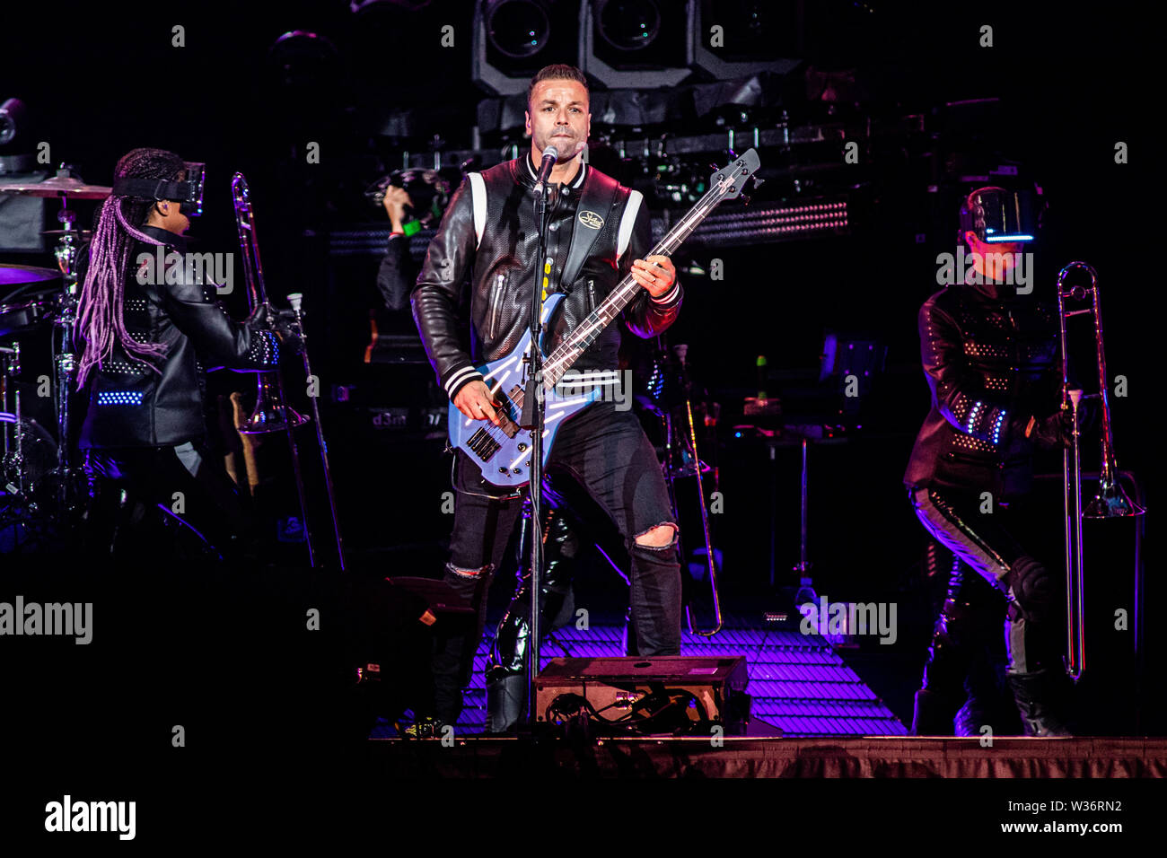 Milan Italy. 12 July 2019. The English rock band MUSE performs live on stage at Stadio San Siro during the 'Simulation Theory World Tour' Stock Photo