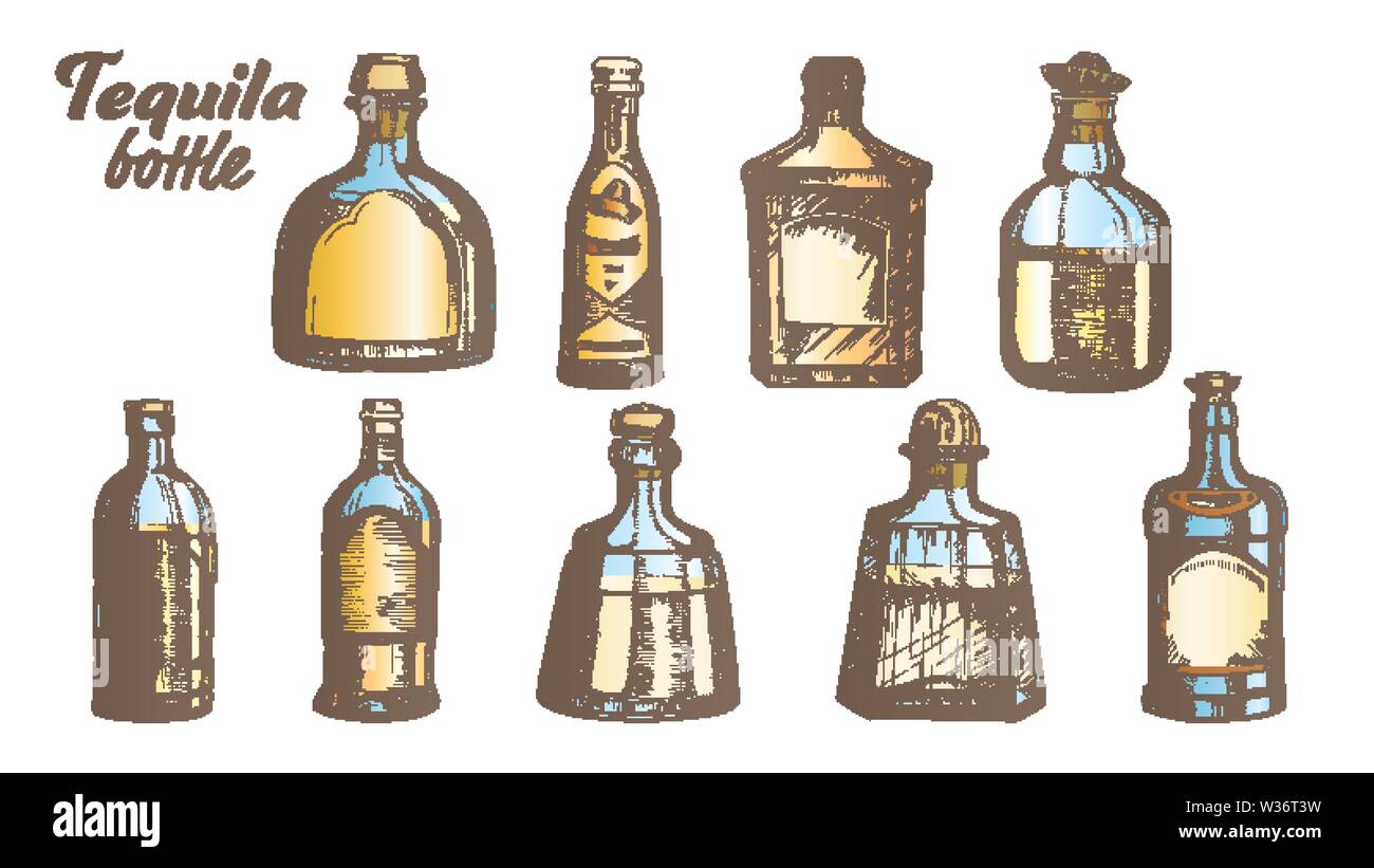 Download Stylish Color Tequila Glass Bottle Set Vector Stock Vector Image Art Alamy