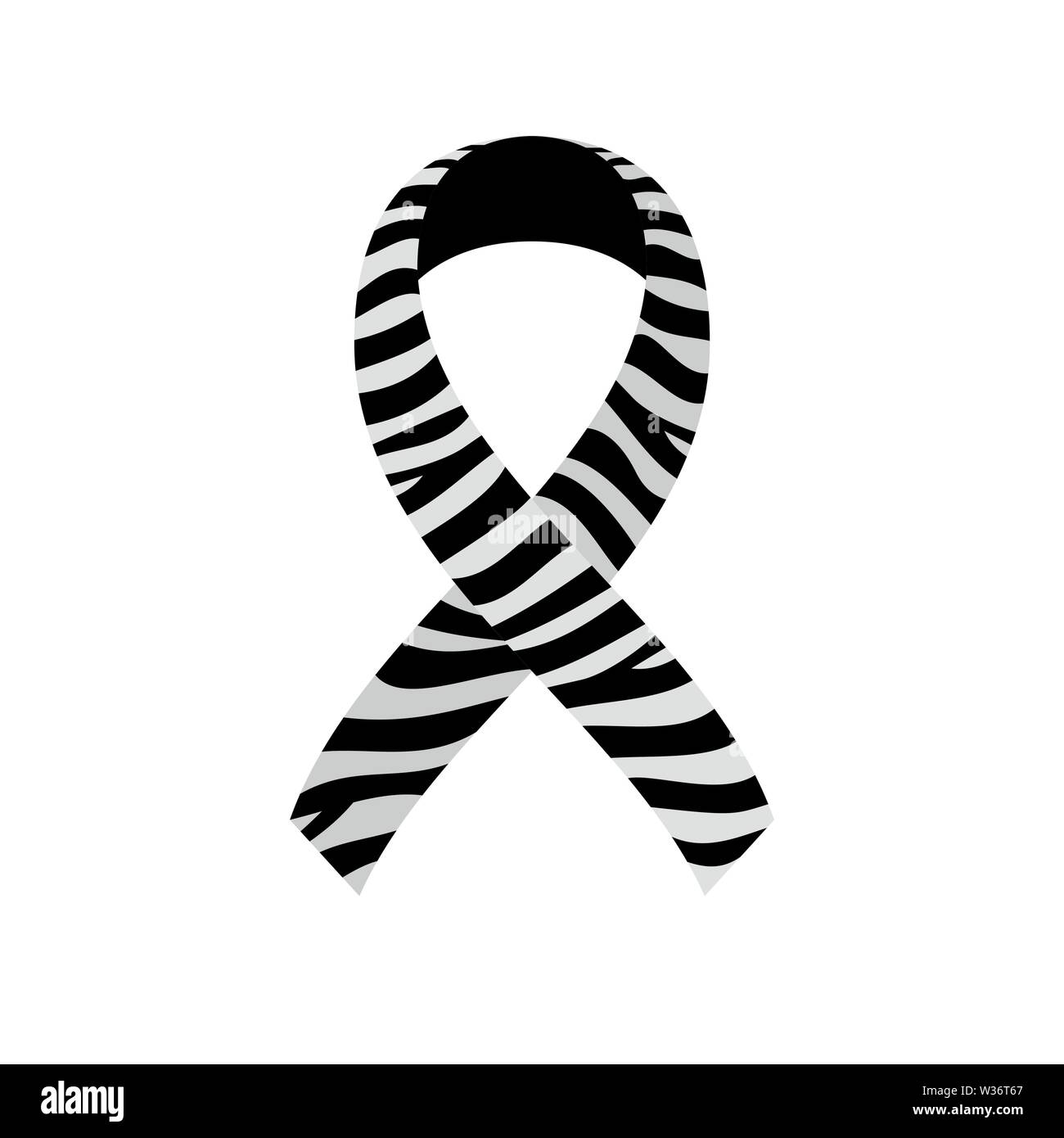 Zebra awareness ribbon. Rare Diseases, Ehlers-Danlos Syndrome, Carcinoid Cancer, neuroendocrine tumor,symbol. Black and white striped ribbon. Vector Stock Vector