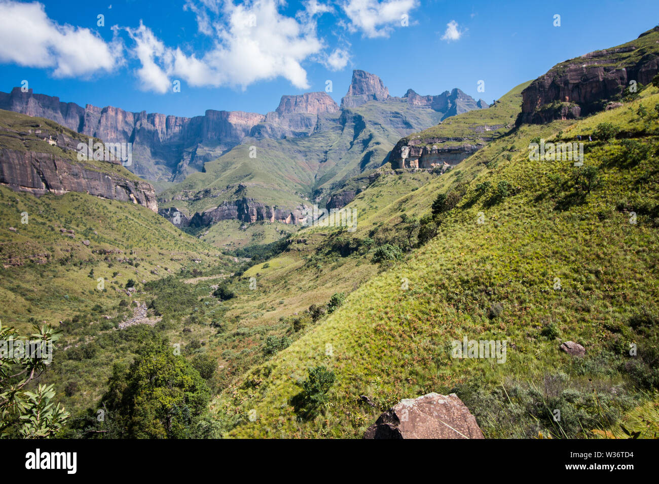 Northern Drakensberg Mountains in the Royal Natal National Park known as the Amphitheater. Stock Photo