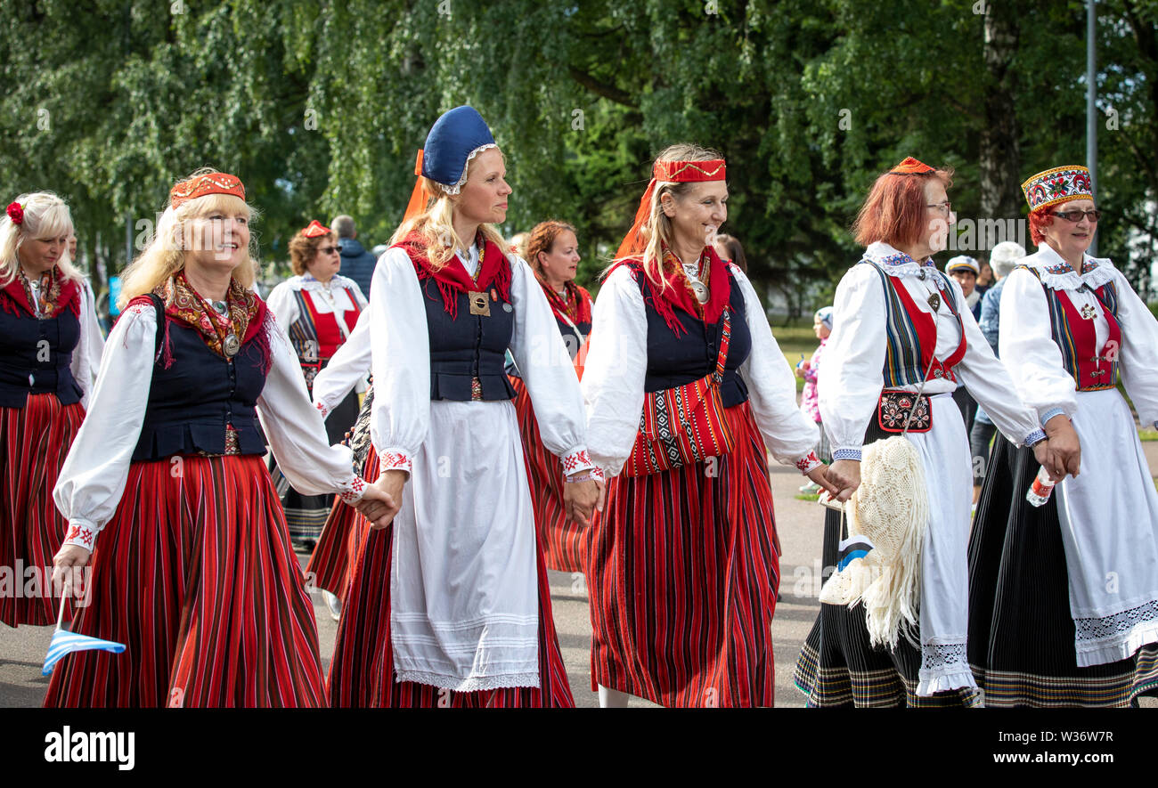 Tallinn, Estonia, 6th July, 2019: people in traditional estonian