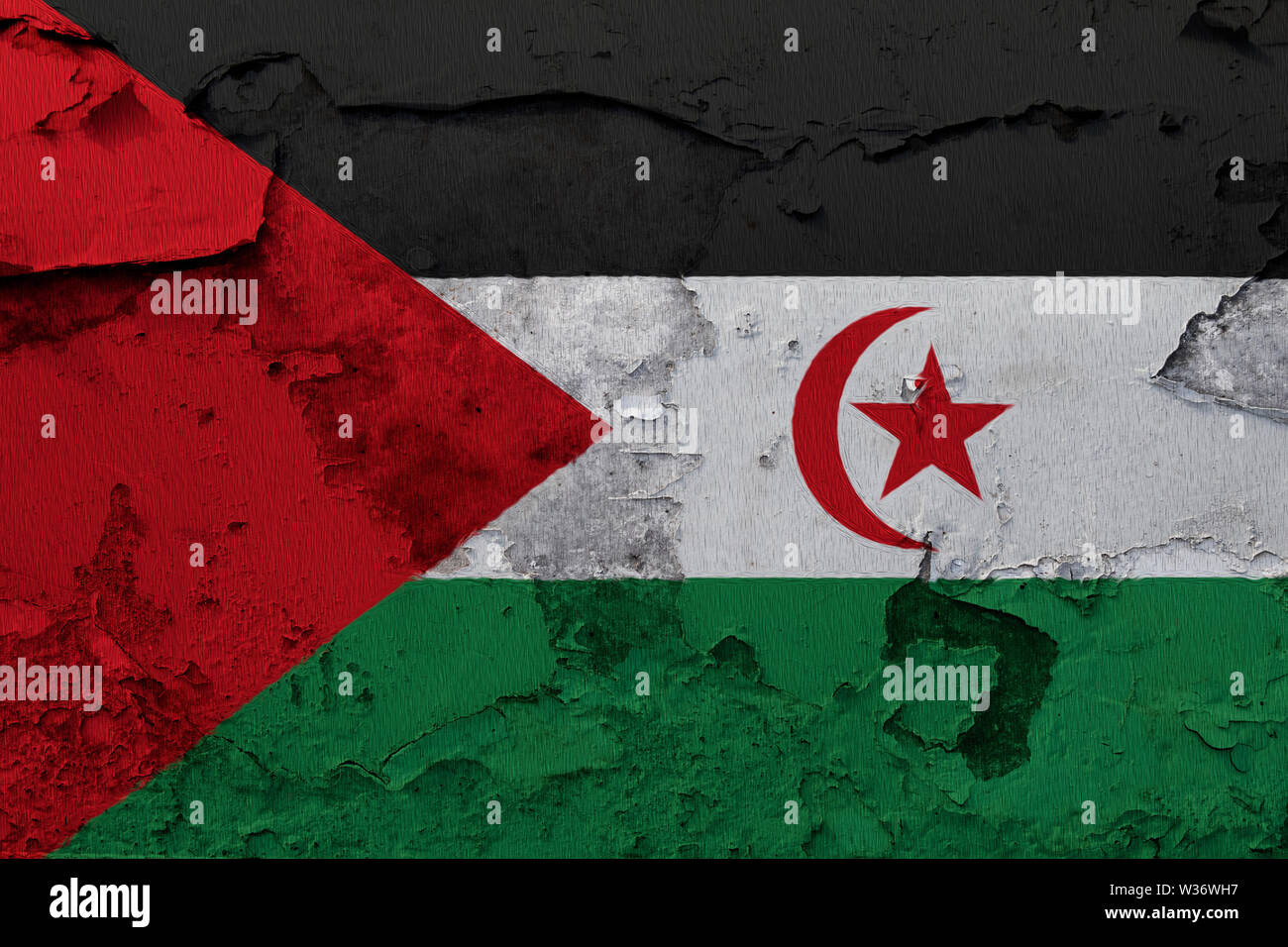 flag painted on the cracked grunge concrete wall Stock Photo - Alamy