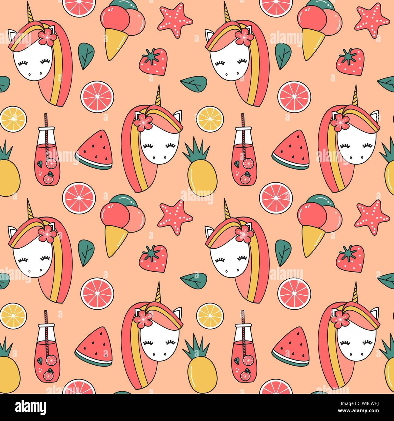 cute lovely summer seamless vector pattern background illustration with ...