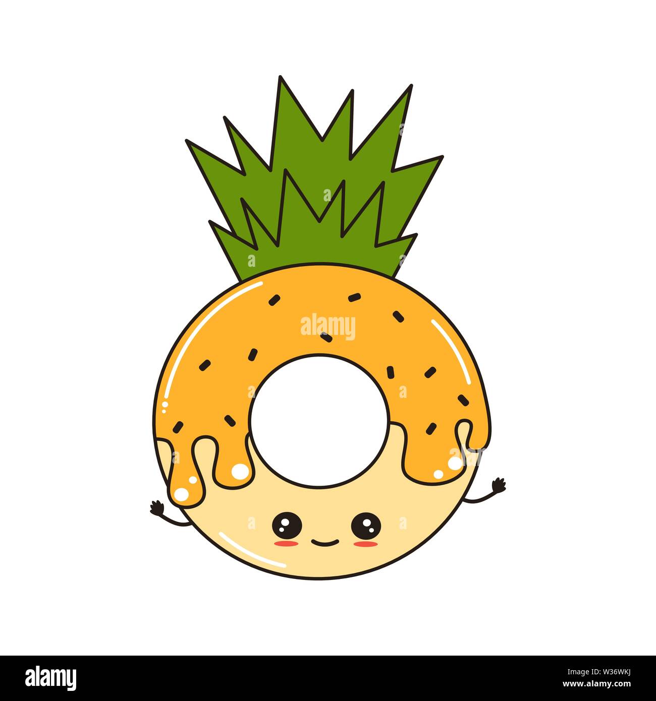 cute cartoon vector character donut pineapple funny illustration isolated on white background Stock Vector