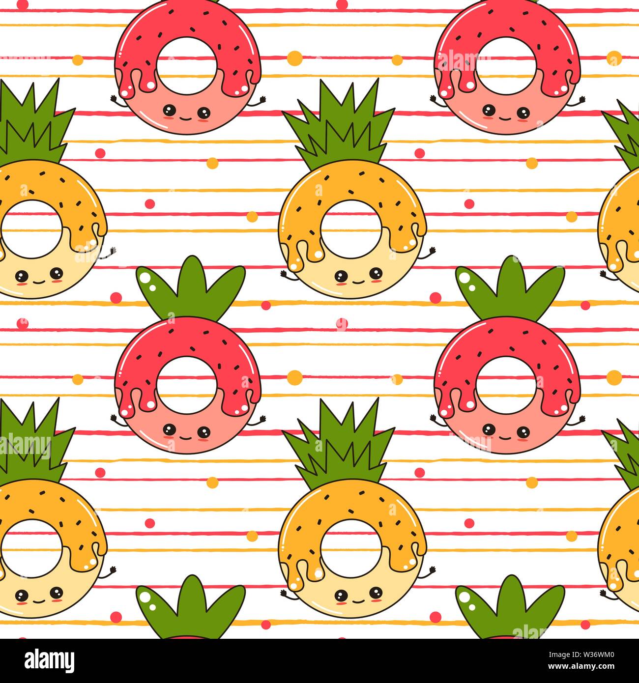 cute cartoon character strawberry donut and pineapple donut funny seamless vector pattern illustration on striped background Stock Vector Image & Art - Alamy cute cartoon character strawberry donut and pineapple donut funny seamless vector pattern illustration on striped background Stock Vector Image & Art - Alamy