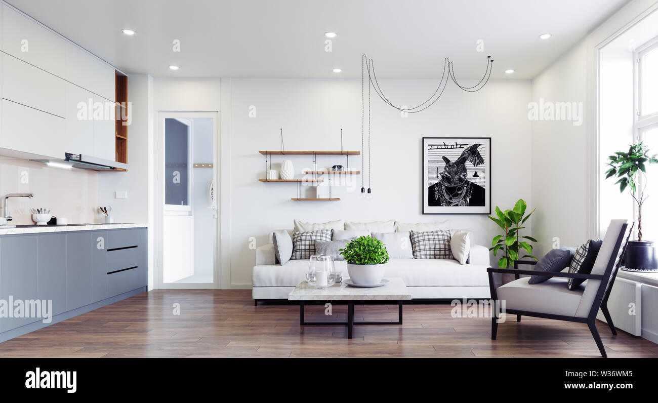 modern living interior design. 3d rendering concept Stock Photo - Alamy