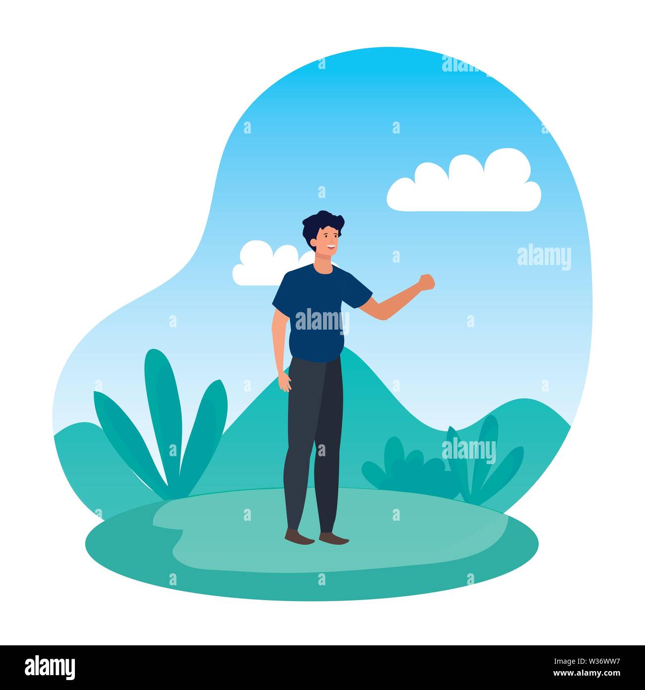 happy young man in the landscape Stock Vector Image & Art - Alamy