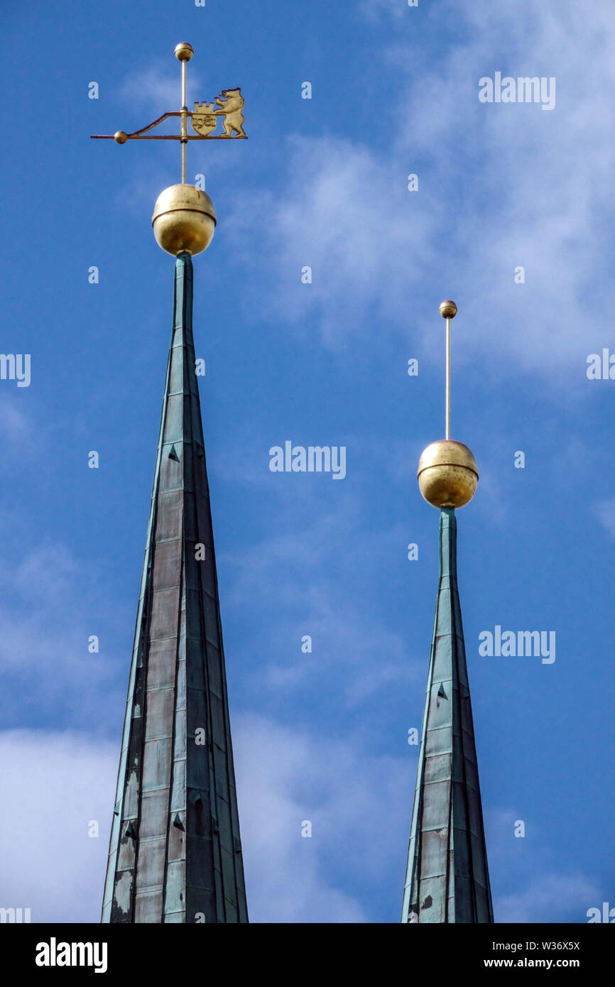 Detail of a tower with a bear sign, St Nicholas Church Berlin Nikolaikirche, Nikolaiviertel Berlin Germany Stock Photo