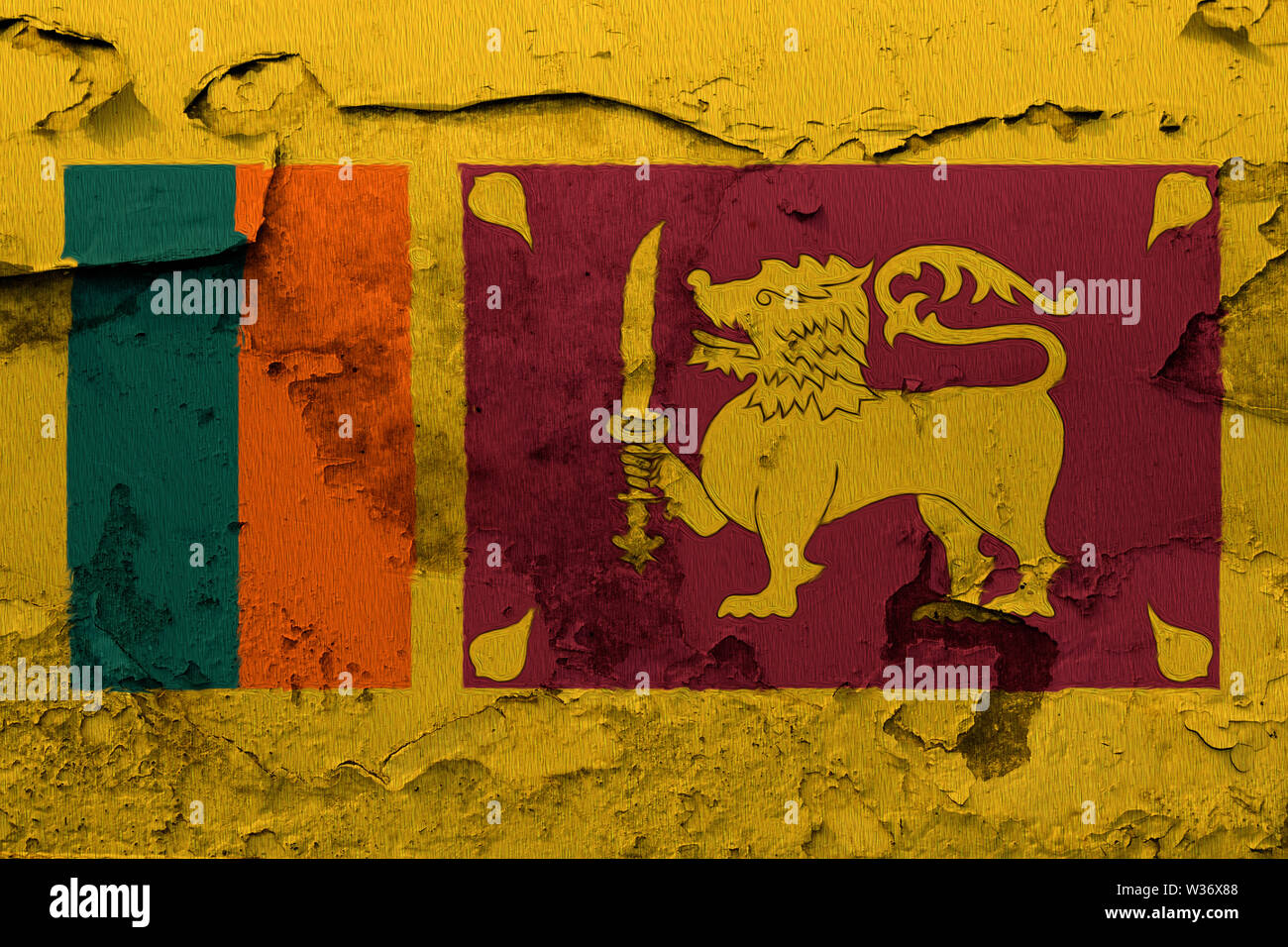 flag painted on the cracked grunge concrete wall Stock Photo - Alamy