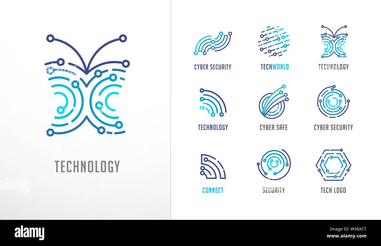 Collection of logos. Technology, biotechnology, high tech, fintech icons and symbols Stock Vector
