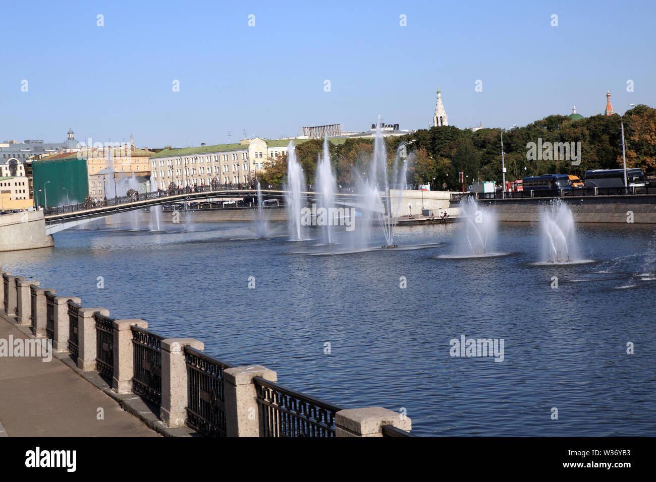 many fountain on river Stock Photo Alamy