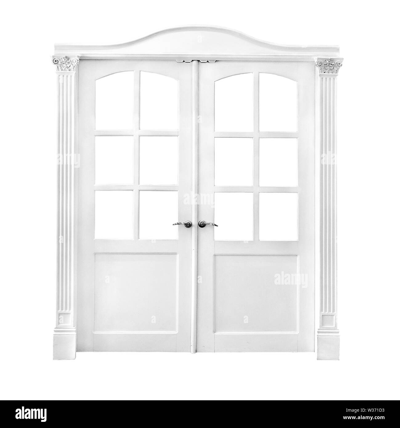 white double-leafed door of classical design isolated on white background Stock Photo