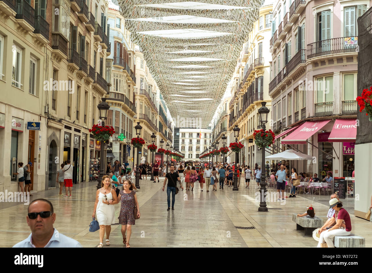 Malaga, Spain June 23, 2018. People on the Marques de Larios