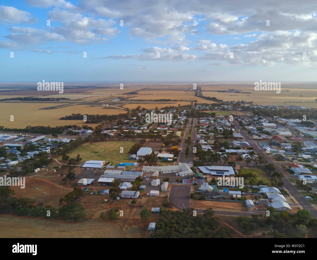 Aerial of small service town of Cleve Eyre Peninsula South Australia