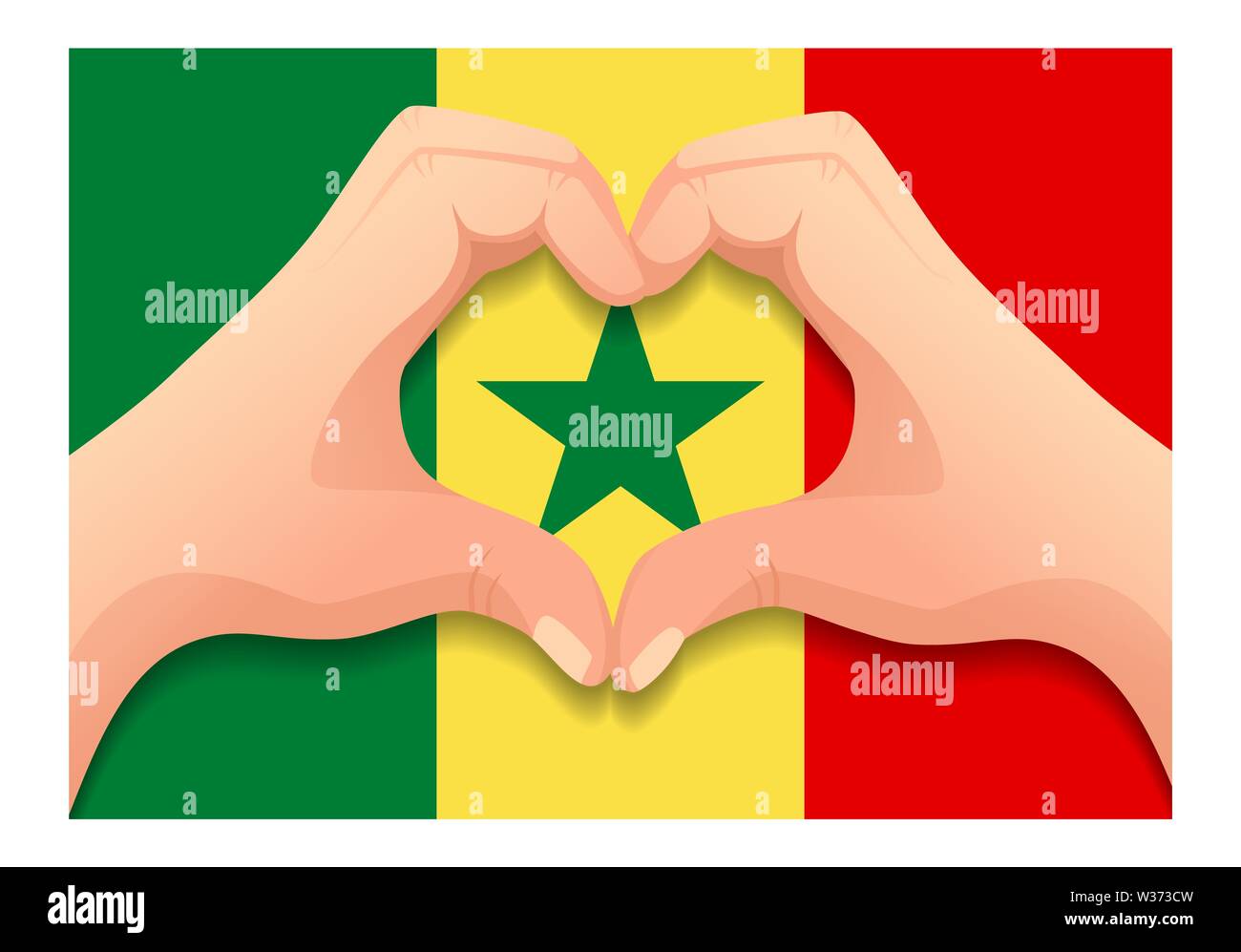 National flag of the Senegal in the shape of a heart and the