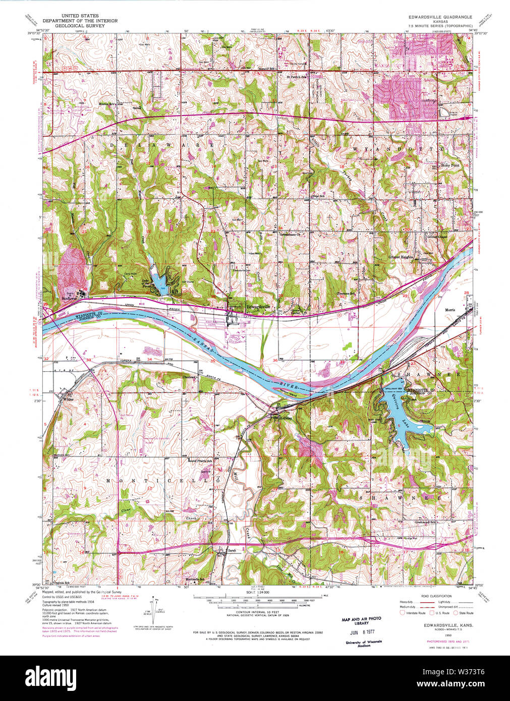 USGS TOPO Map Kansas KS Edwardsville 511246 1950 24000 Restoration Stock Photo