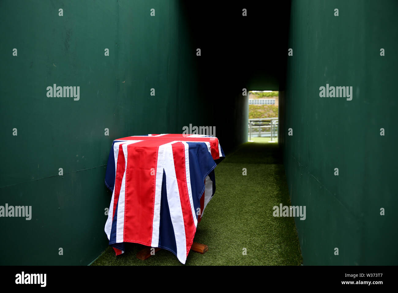 A presentation table on day twelve of the Wimbledon Championships at the All England Lawn Tennis and Croquet Club, Wimbledon. Stock Photo