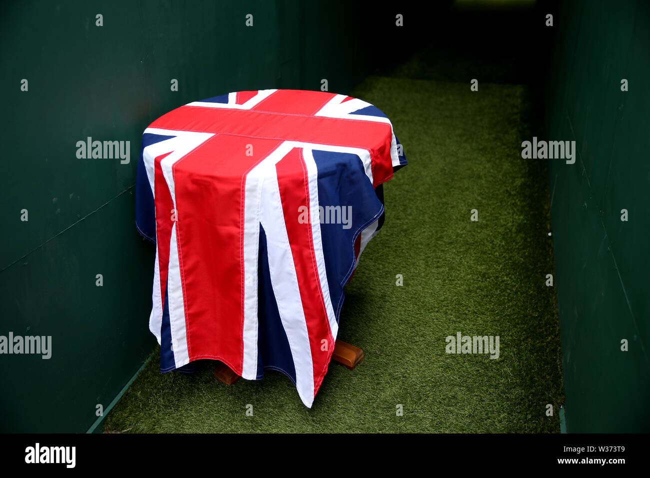 A presentation table on day twelve of the Wimbledon Championships at the All England Lawn Tennis and Croquet Club, Wimbledon. Stock Photo