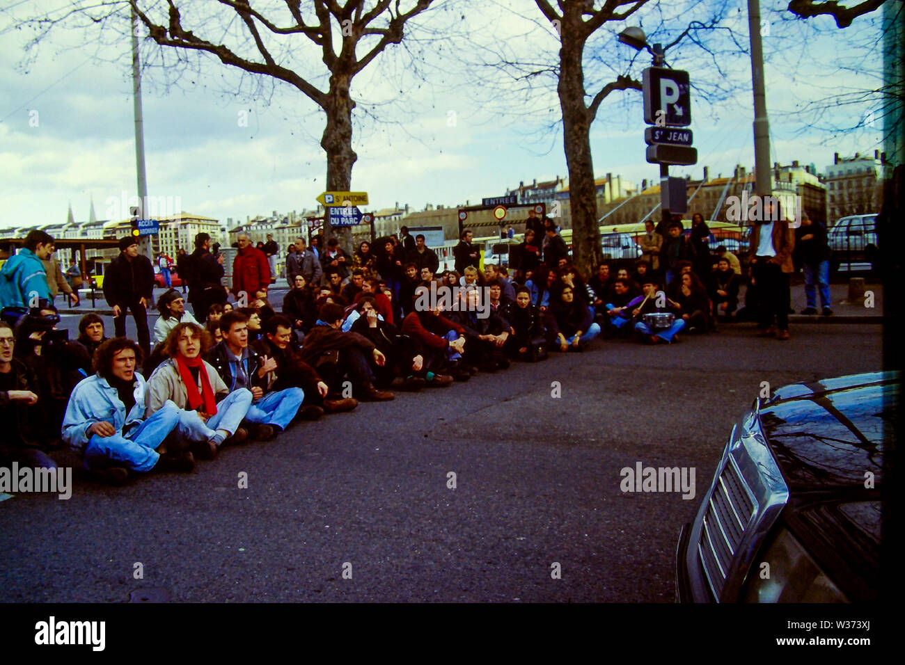 Riot police evicts protesters from Court House quay, Lyon, France Stock ...