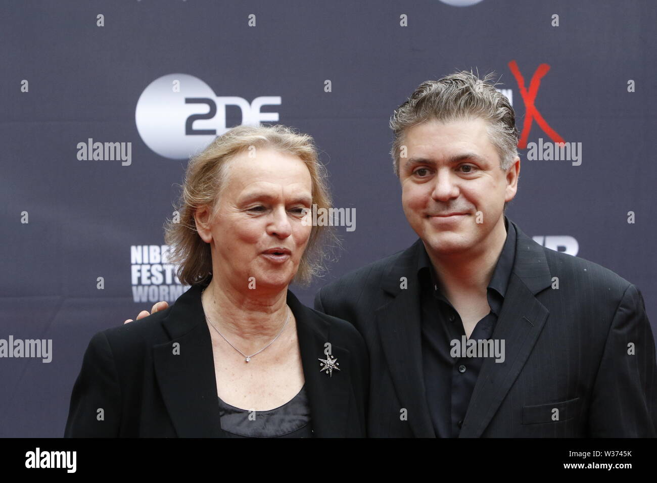 Worms Germany 12th July 2019 Author Elke Heidenreich Left And Her Partner Marc Aurel Floros Right Pose For The Cameras At The Red Carpet Of The Nibelungen Festspiele Actors Politicians And Other Vips Attended