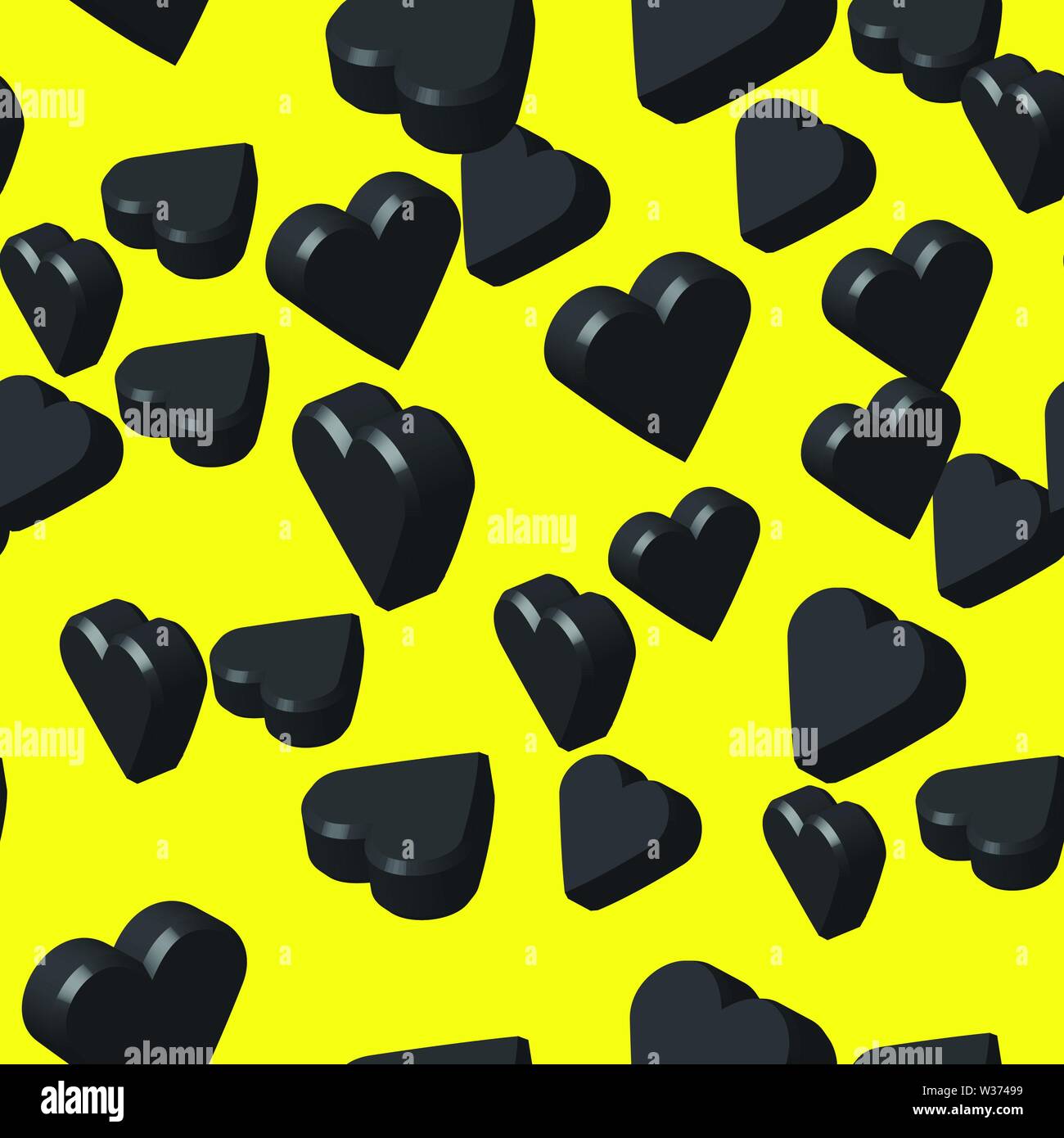 Black Color Hearts Seamless Pattern, 3D Illustration Stock Vector