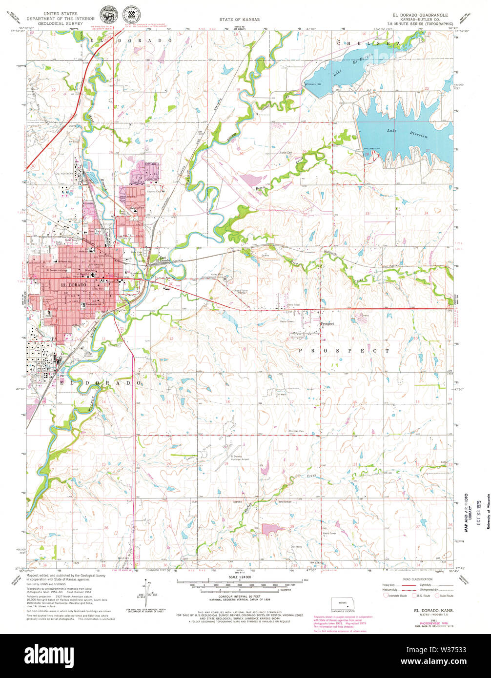 USGS TOPO Map Kansas KS El Dorado 511258 1961 24000 Restoration Stock Photo