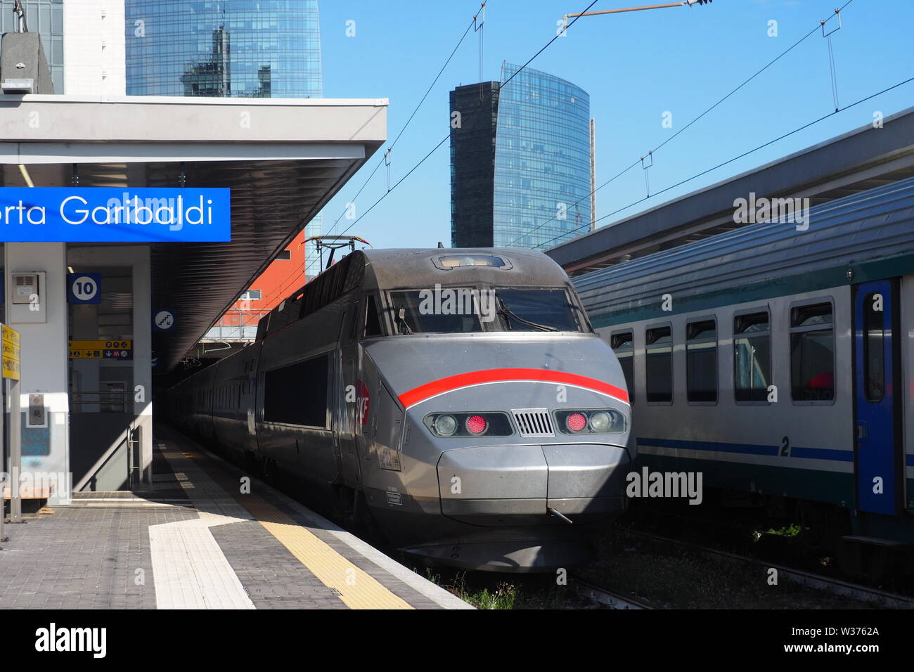Milan, Italy: 12 July 2019: Paris-Milan High speed train SNCF TGV Lyria in Porta  Garibaldi station, Milan Stock Photo - Alamy