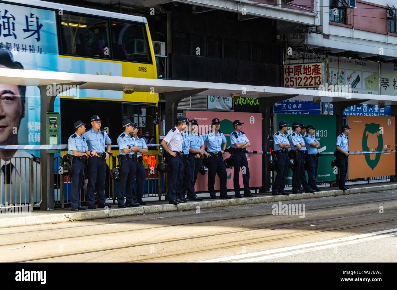 Hong Kong police on standby on street to control protesters in 2019 Stock Photo