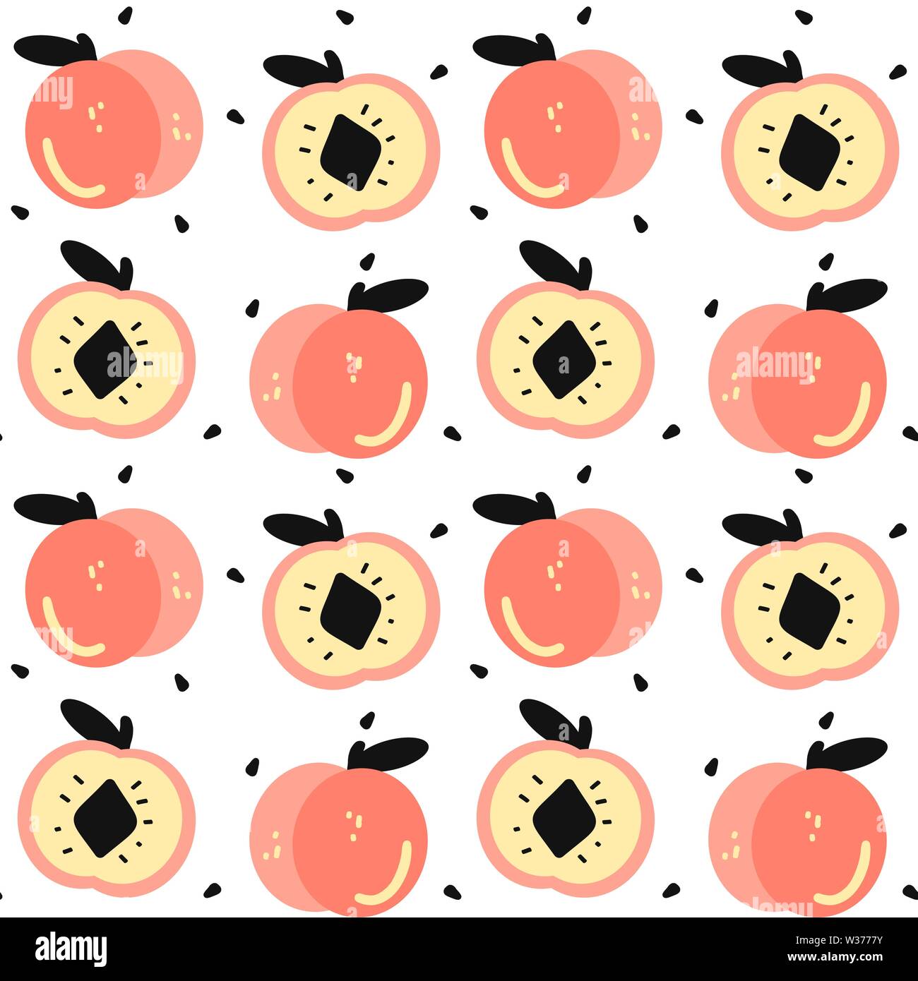 cute hand drawn peaches seamless vector pattern background illustration ...