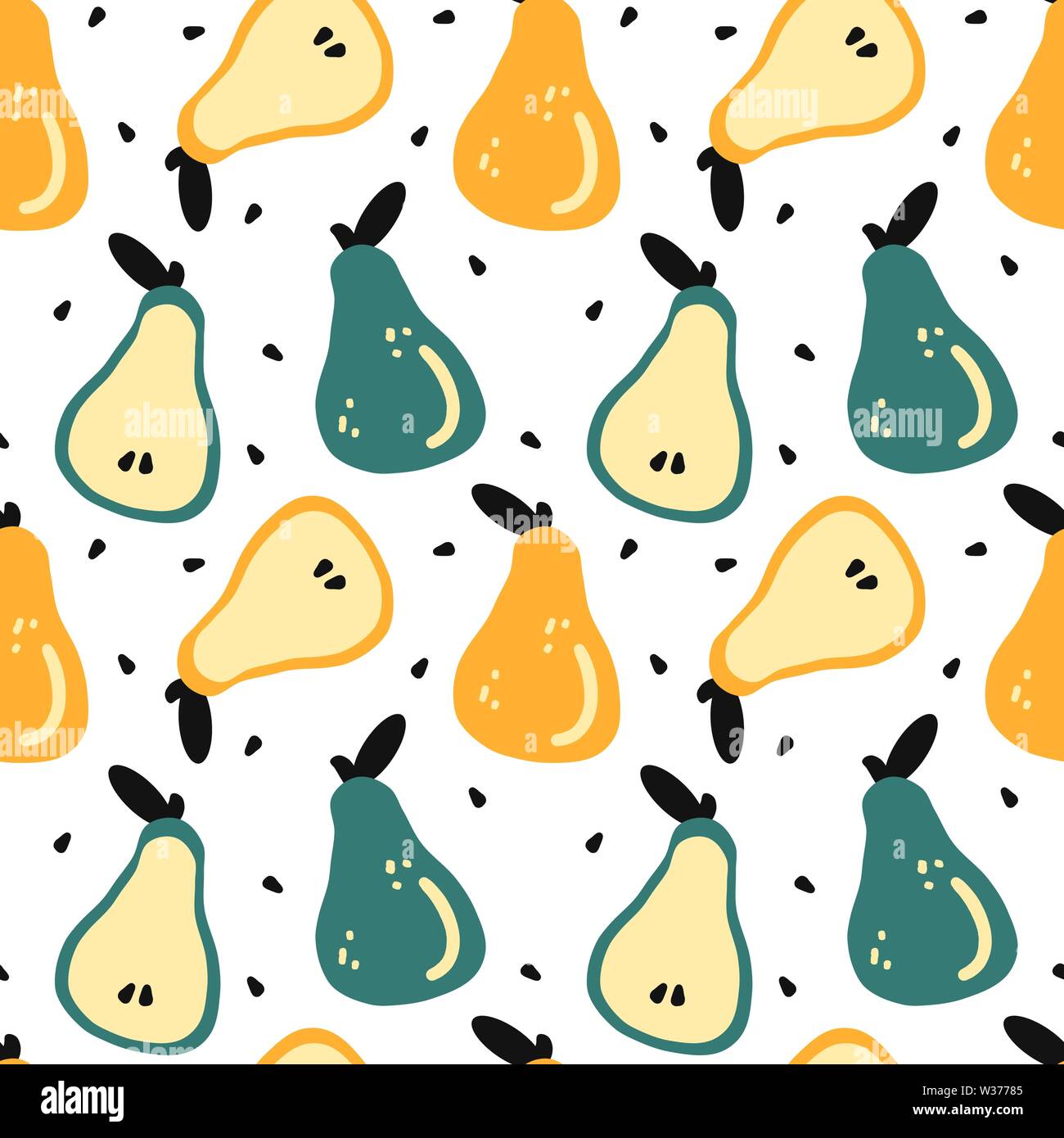 cute colorful hand drawn fresh pears seamless vector pattern background illustration Stock Vector