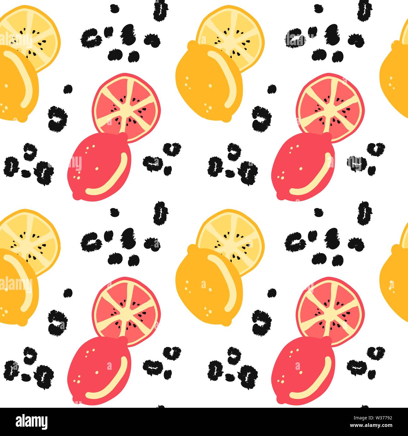 abstract modern seamless vector pattern background illustration with lemons and animal print with leopard dots Stock Vector